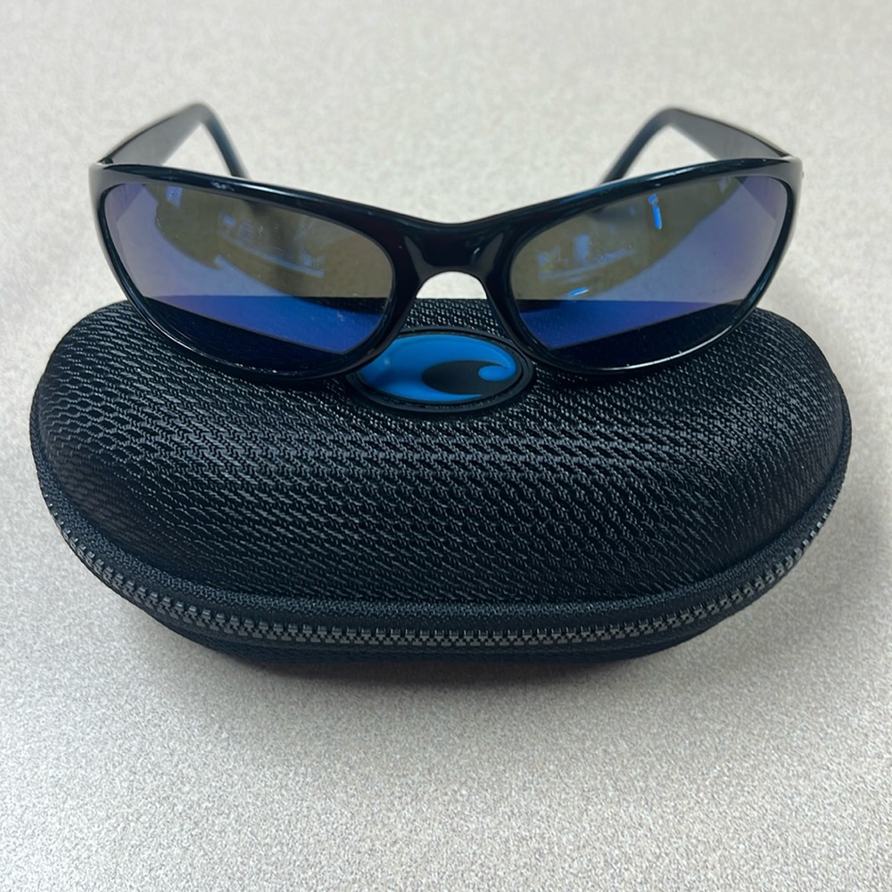 Costa Sunglasses Triple Tail Shiny Black Frames w Blue Mirror 580